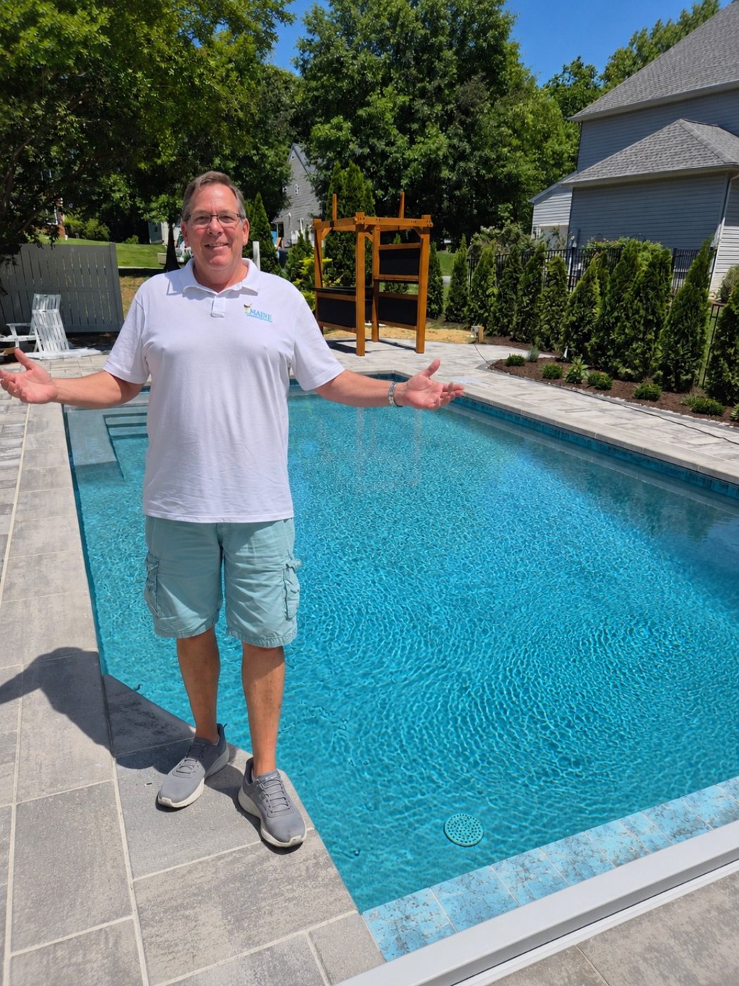 David Owen showcasing a custom rectangular pool